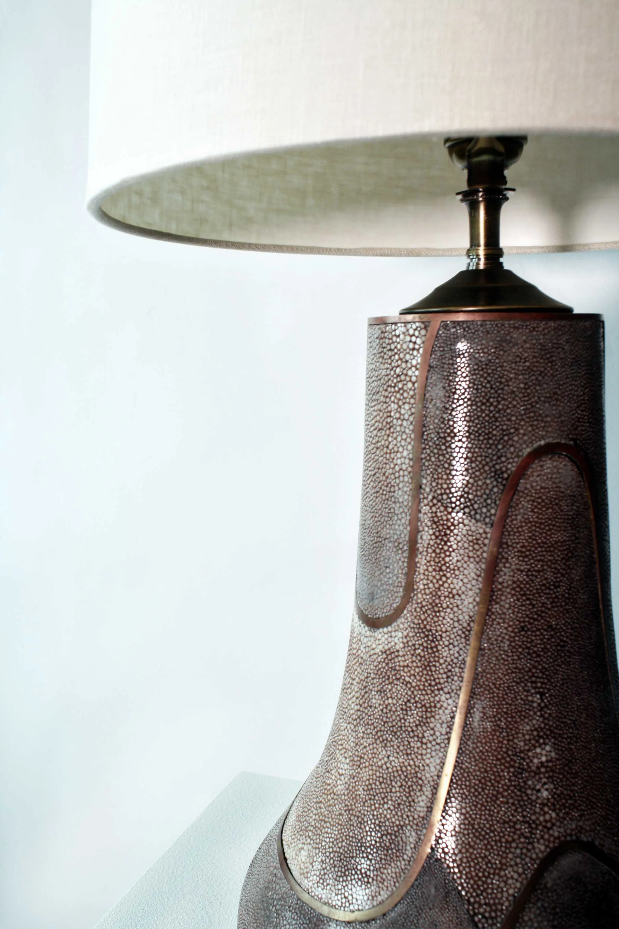 Shagreen Table Lamp, Light Mauve & Bronze, C. 20th Century