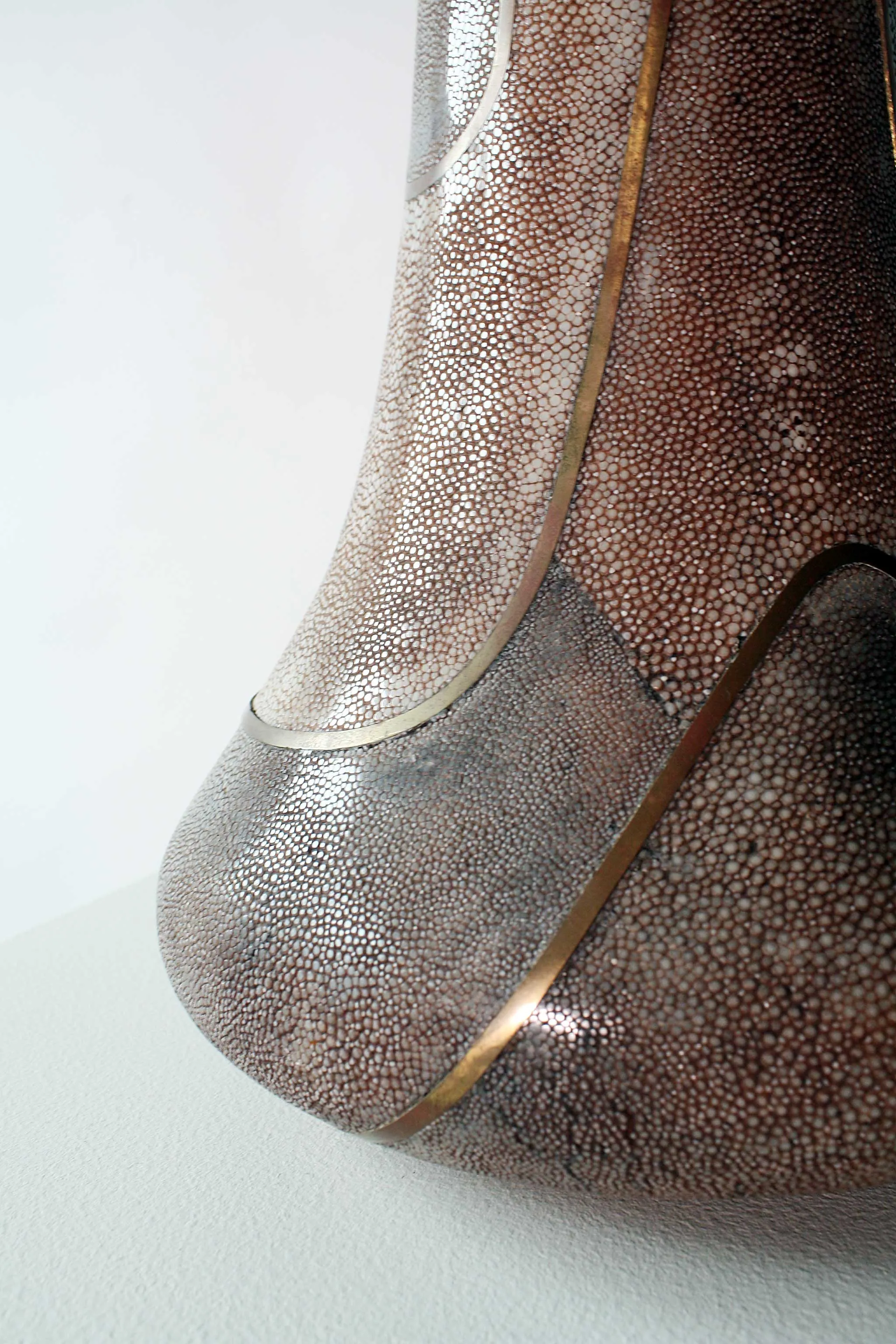 Shagreen Table Lamp, Light Mauve & Bronze, C. 20th Century