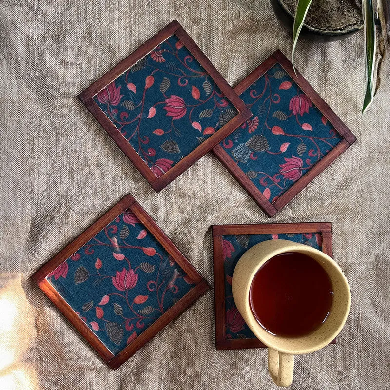 Silk Coaster | Botanical Bliss | Beige | Set of 4
