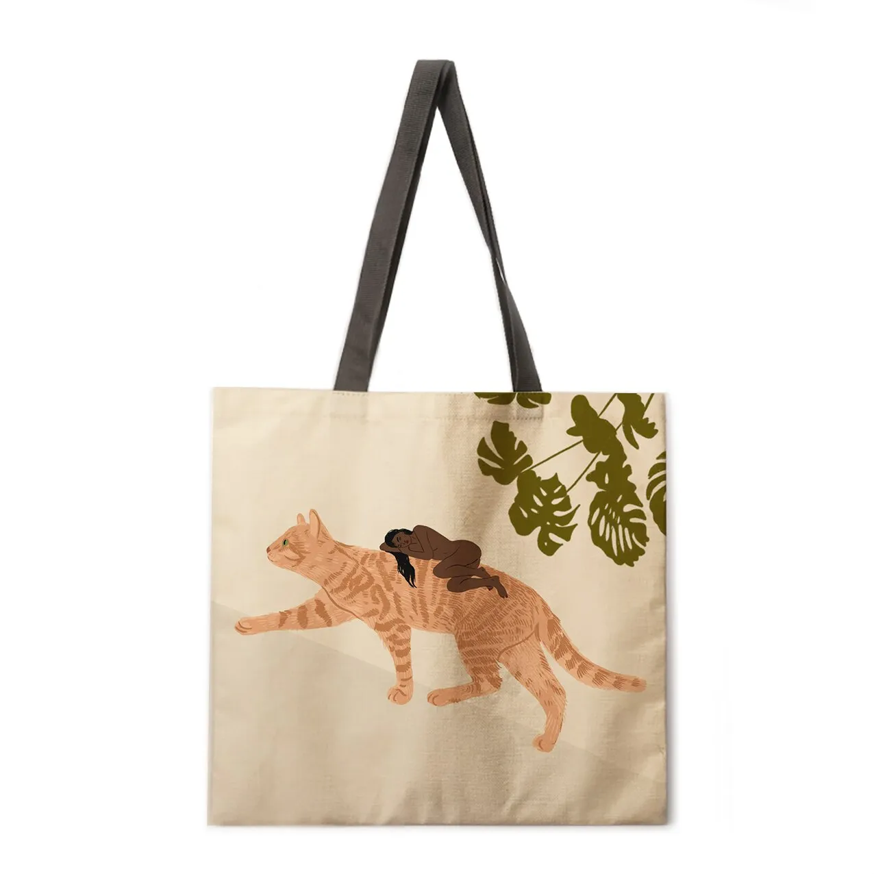 Simple cat painting handbag ladies ladies Korean shoulder bag casual shopping shopping bag large capacity tote bag