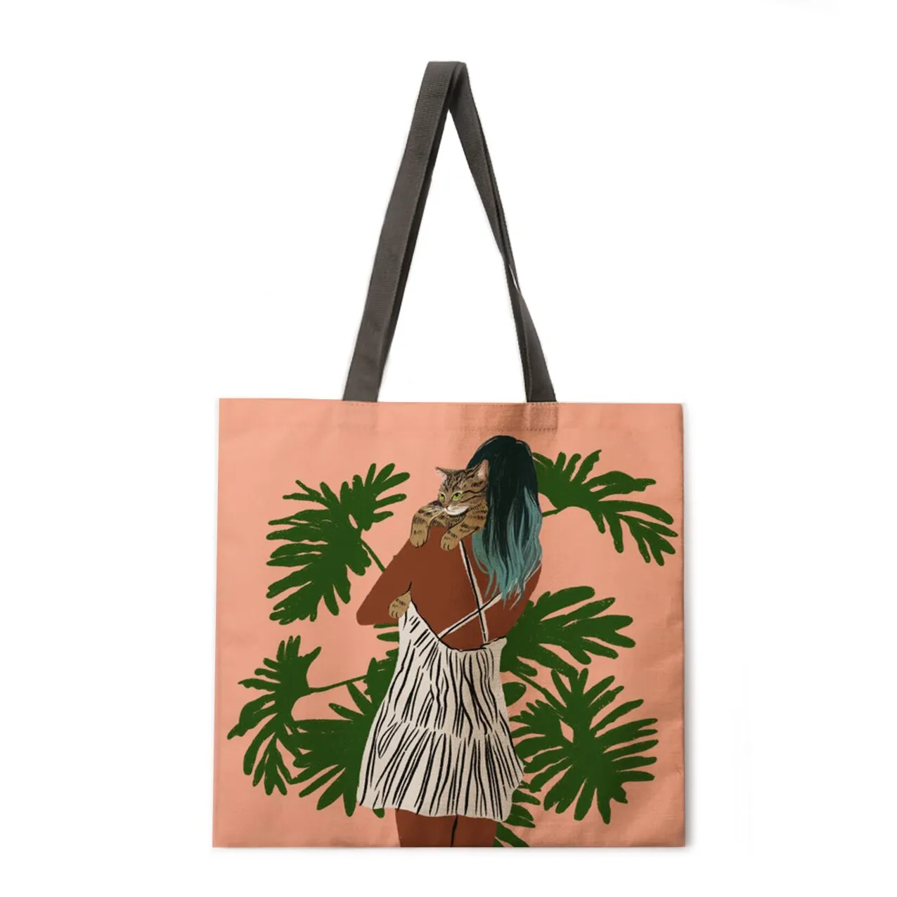Simple cat painting handbag ladies ladies Korean shoulder bag casual shopping shopping bag large capacity tote bag
