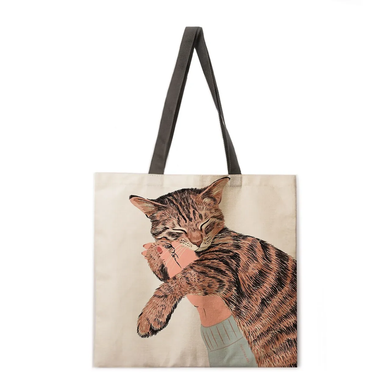 Simple cat painting handbag ladies ladies Korean shoulder bag casual shopping shopping bag large capacity tote bag