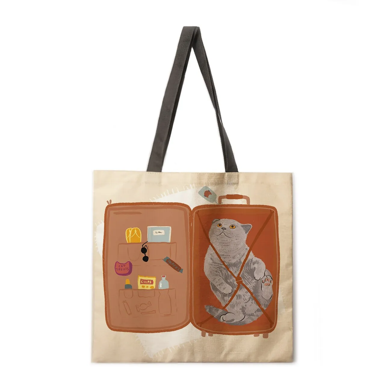 Simple cat painting handbag ladies ladies Korean shoulder bag casual shopping shopping bag large capacity tote bag