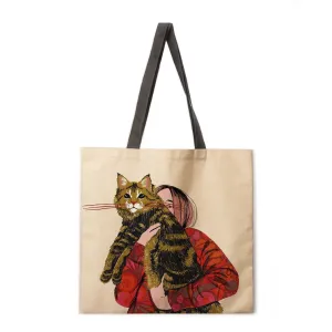 Simple cat painting handbag ladies ladies Korean shoulder bag casual shopping shopping bag large capacity tote bag