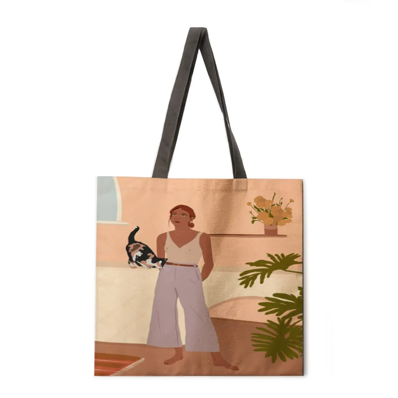 Simple cat painting handbag ladies ladies Korean shoulder bag casual shopping shopping bag large capacity tote bag