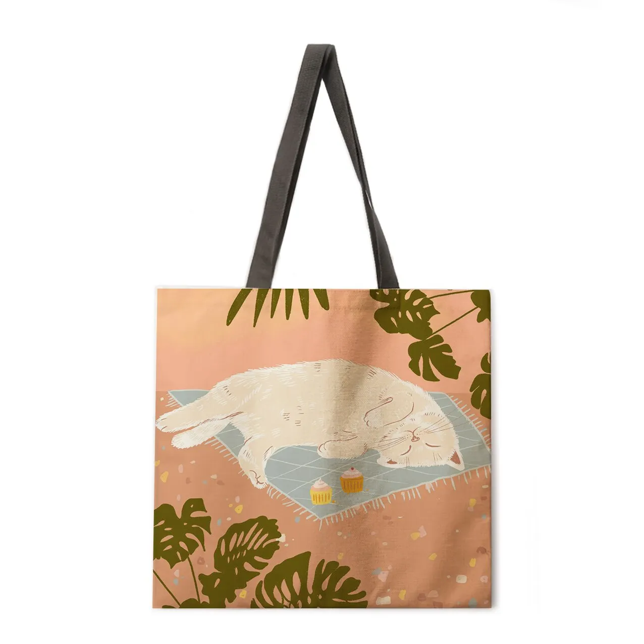 Simple cat painting handbag ladies ladies Korean shoulder bag casual shopping shopping bag large capacity tote bag