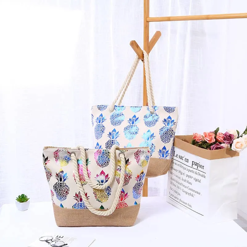 Simple pineapple print tote shopping bag