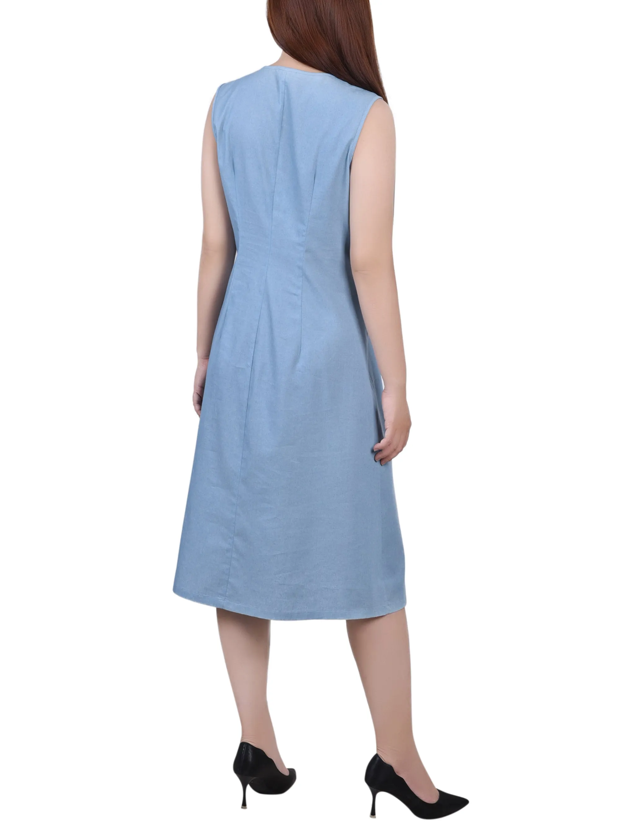 Sleeveless Chambray Dress With Chain Details