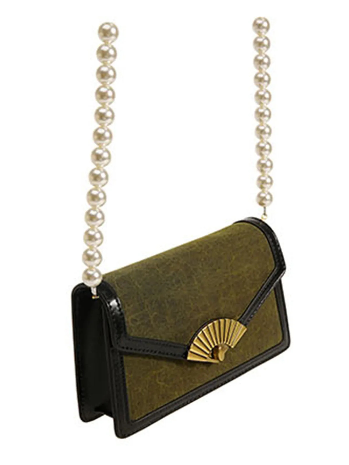 Smting | pearl chain mini flap bag with Folding Fan Lock