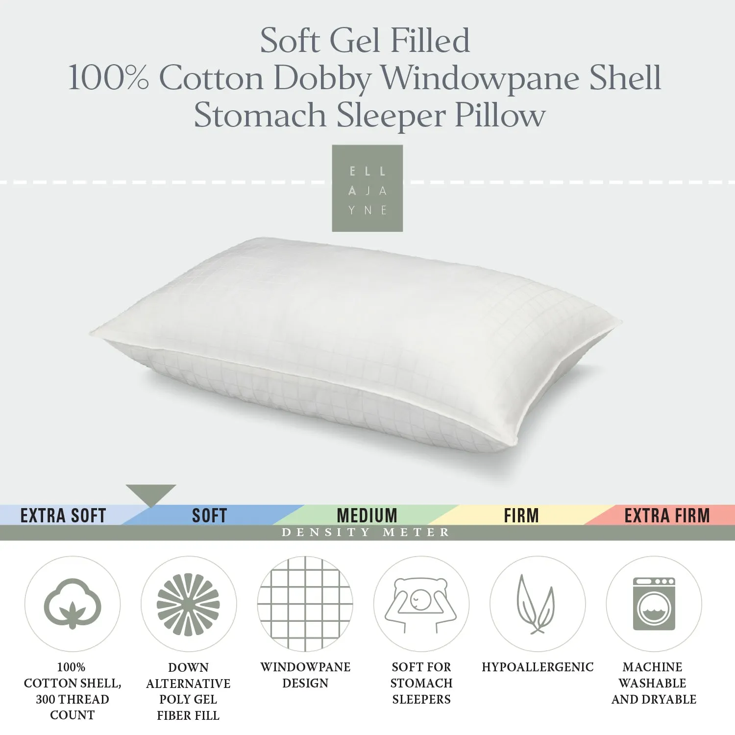Soft Gel Filled 100% Cotton Dobby Windowpane Shell Stomach Sleeper Pillow