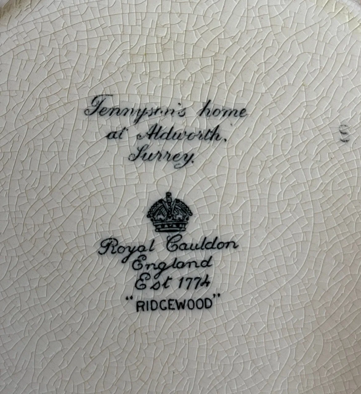 Square Black Transfer printed Creamware Plate Aldworth Surrey Home of Tennyson Scrolled Relief Border