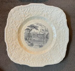 Square Black Transferware Newstead Abbey Home of Lord Byron Plate Scrolled Relief Border