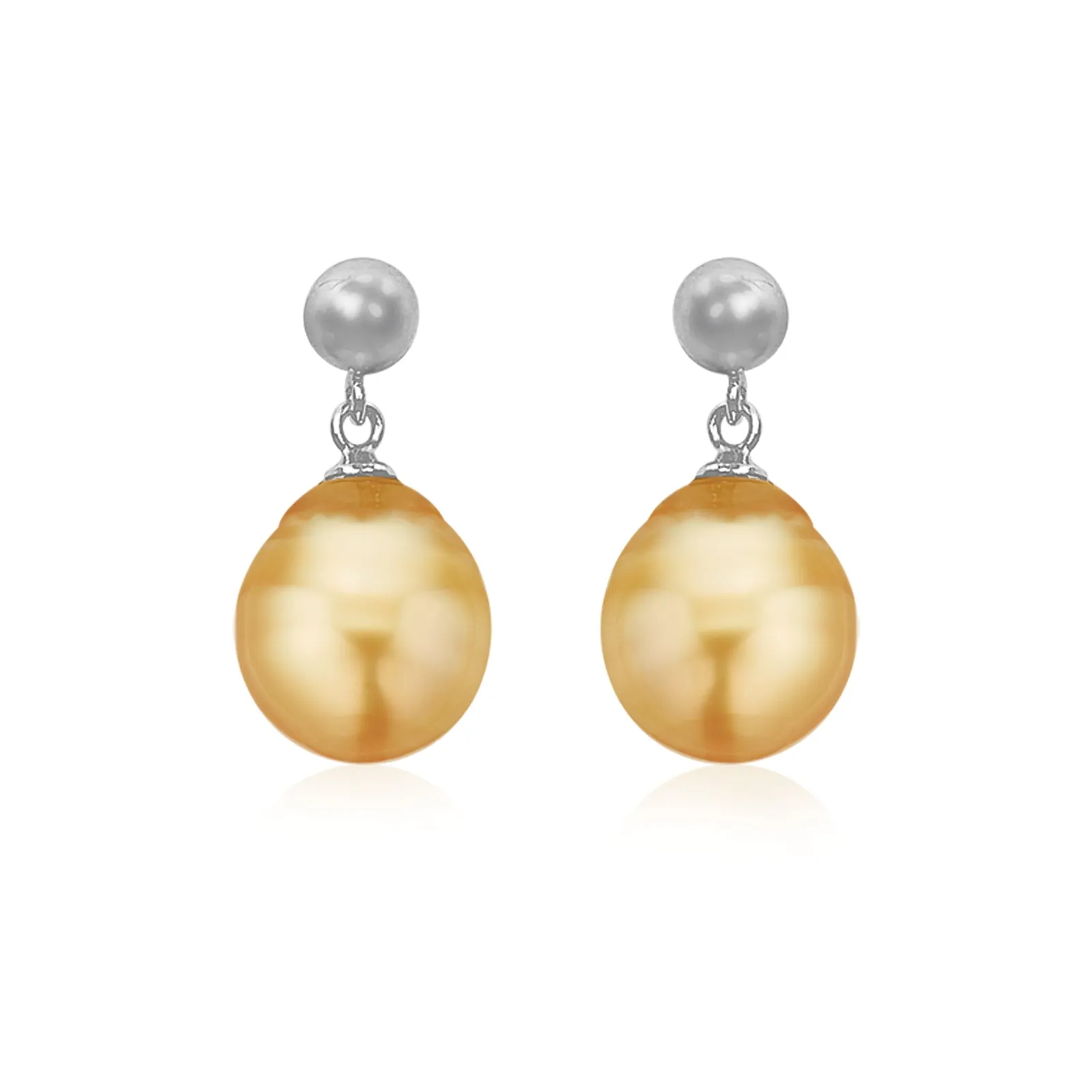 Sterling Silver 9-11mm Golden South Sea Pearl Earrings