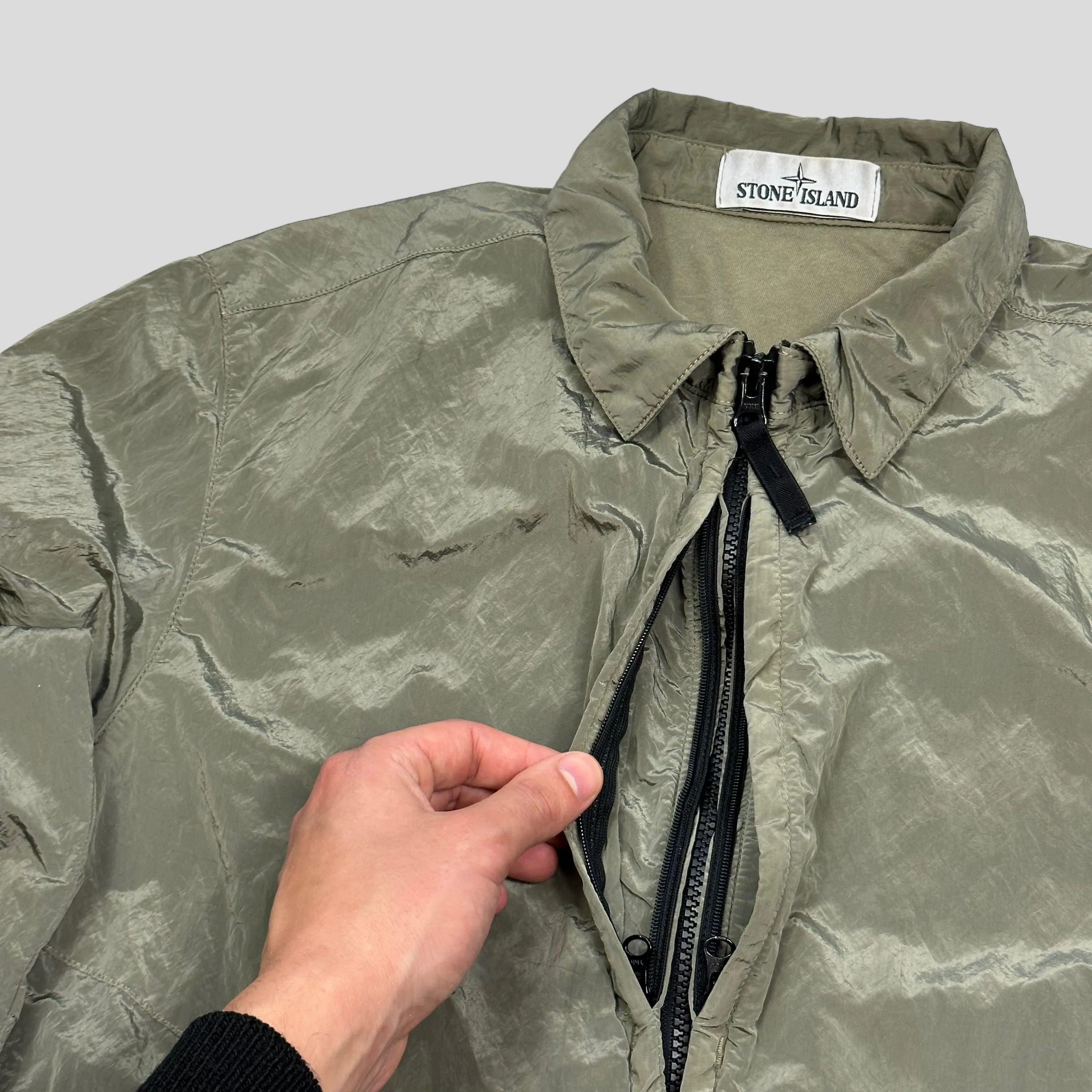 Stone Island Khaki Nylon Metal Overshirt Jacket - M