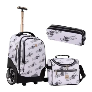 Strange Grey Big Wheel School Bag Trolley Set of 3 (Lunch Bag & Pencil Case)