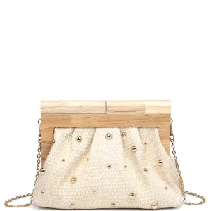 Studded Woven Crossbody in Ivory