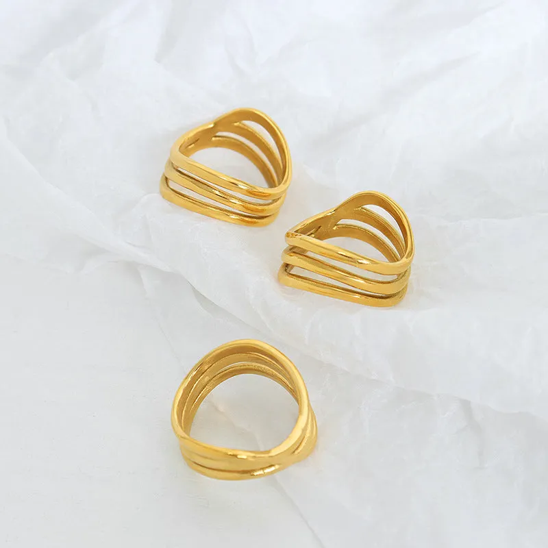 Stylish 18K Gold-Plated Titanium Steel Ring for Women - Elegant Wholesale Jewelry