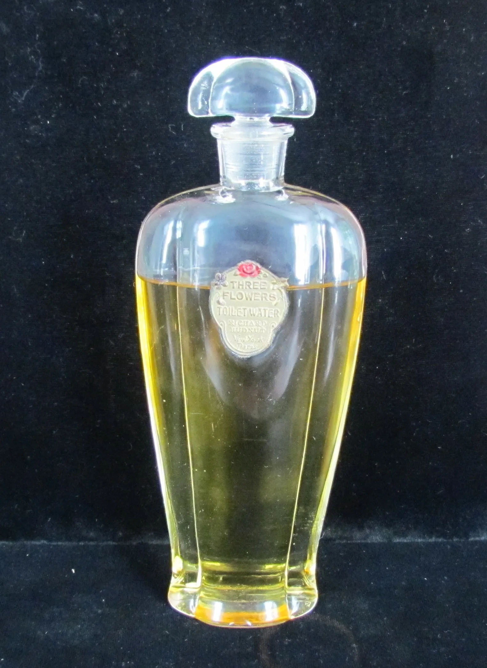 Three Flowers Perfume Bottle Richard Hudnut 1910's Antique Foil Label Bottle