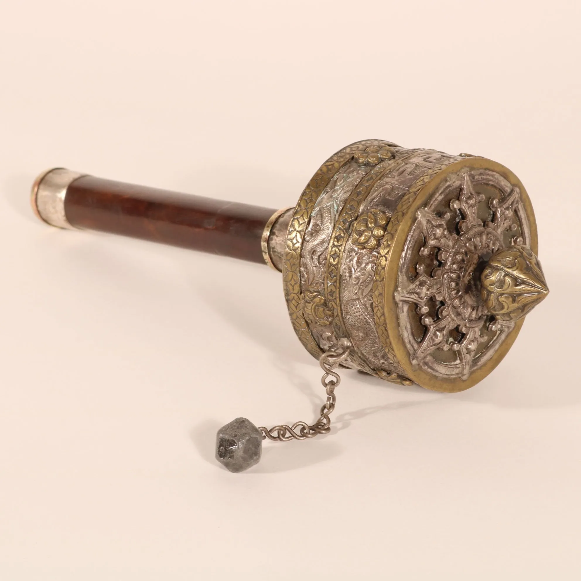 Tibetan Prayer Wheel Siver & Brass -19thC
