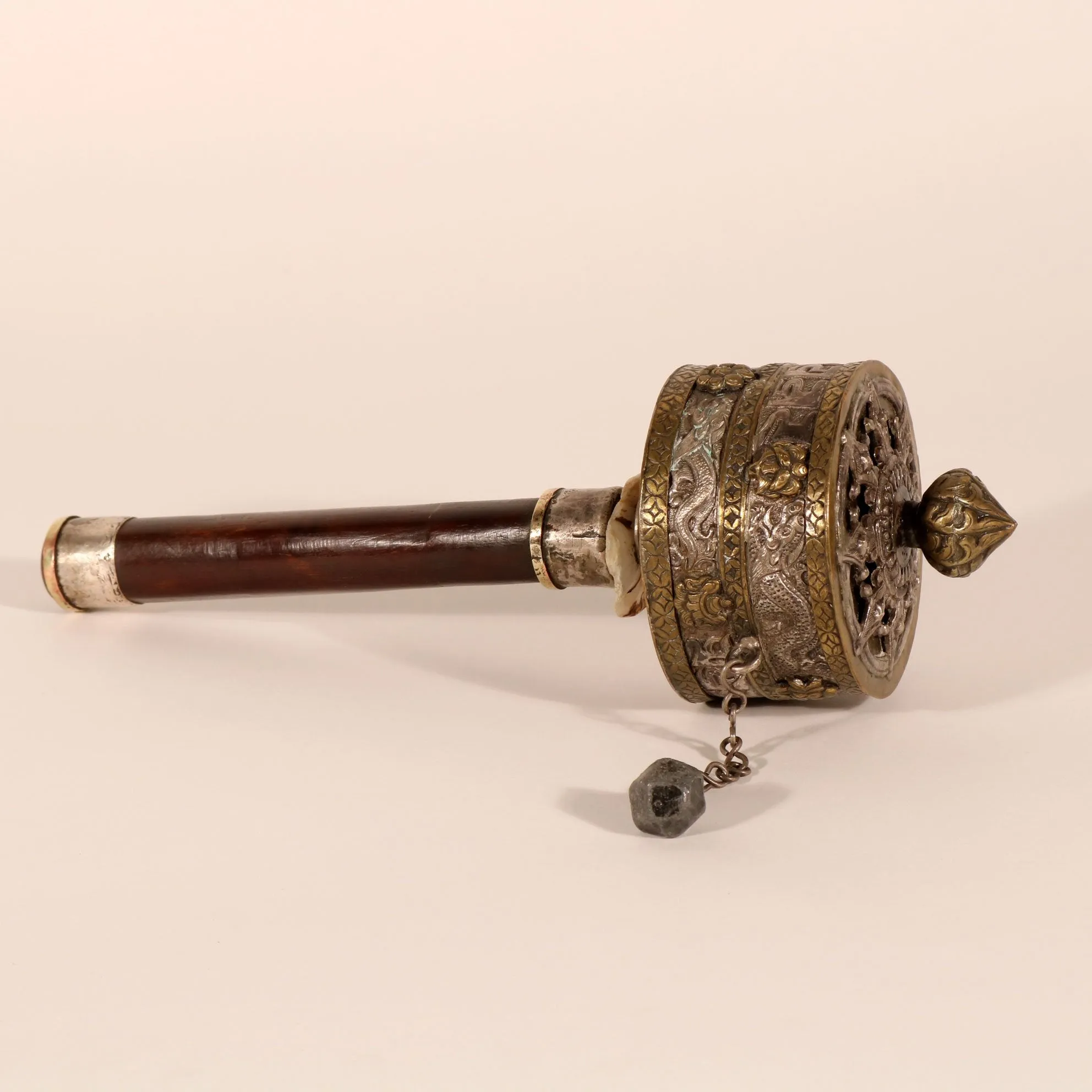 Tibetan Prayer Wheel Siver & Brass -19thC