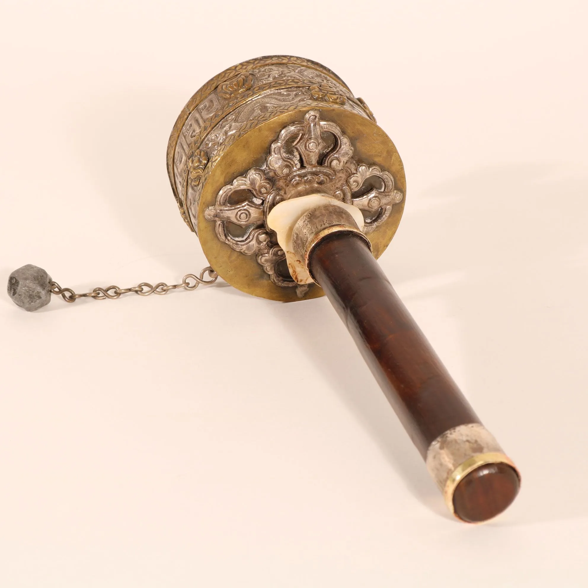 Tibetan Prayer Wheel Siver & Brass -19thC