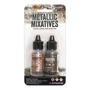 Tim Holtz Alcohol Ink Metallic Mixatives .5oz 2 pack Rose Gold & Gunmetal