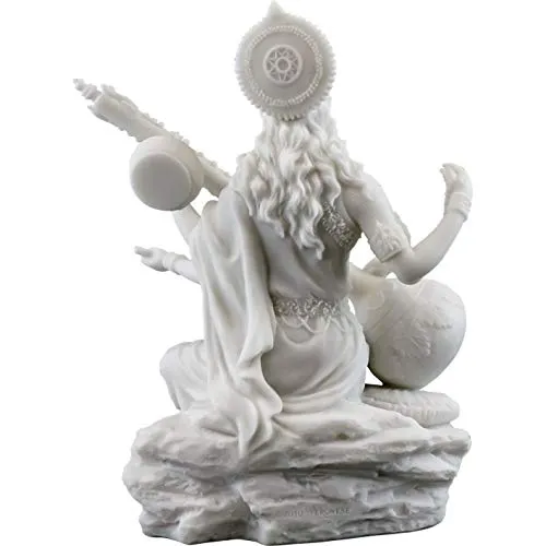 Top Collection Saraswati Statue - Hindu Goddess of Knowledge, Music & Art Sculpture in White Marble Finish- 5.75-Inch Figurine