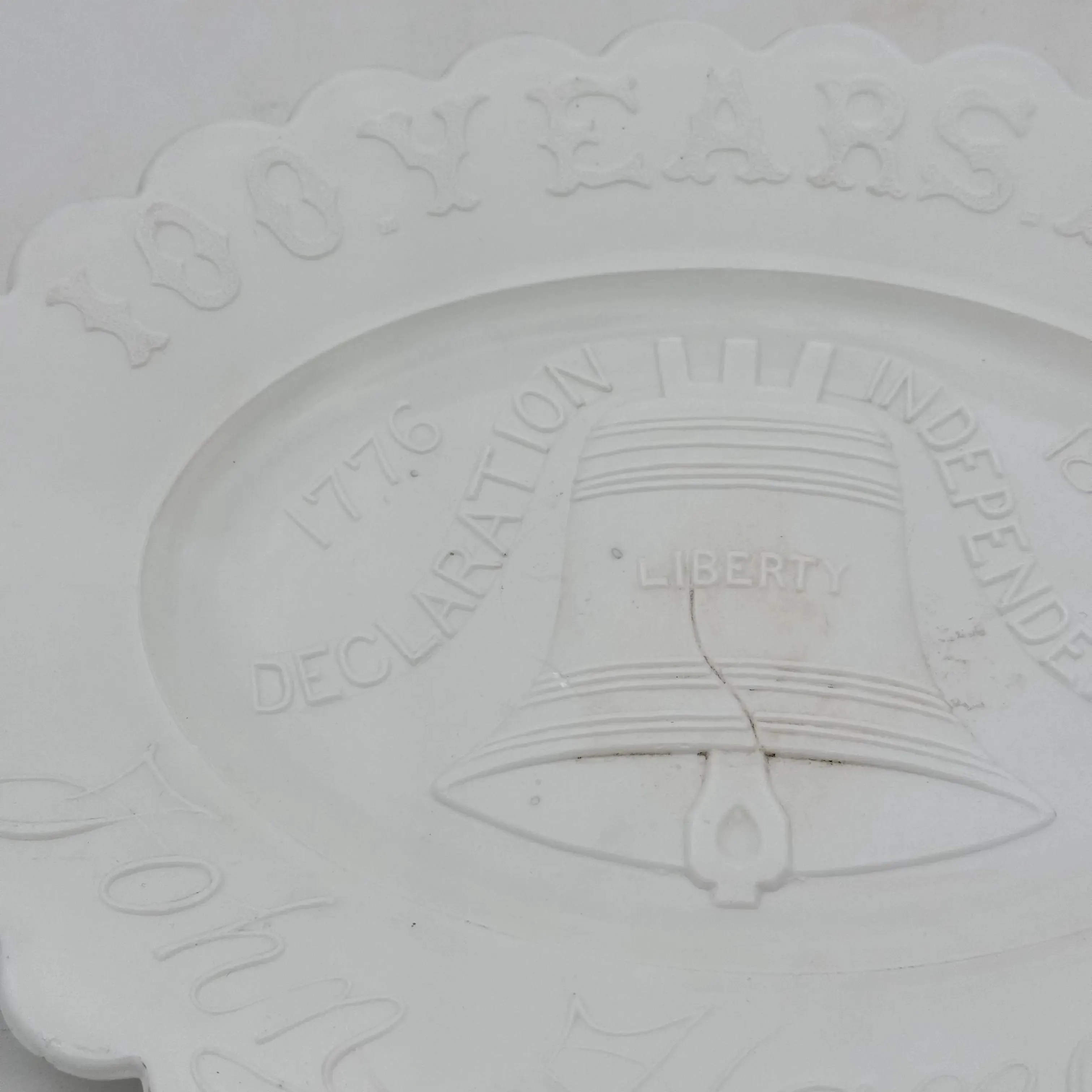 US Centennial Liberty Bell Milk Glass Small Platter — 1876