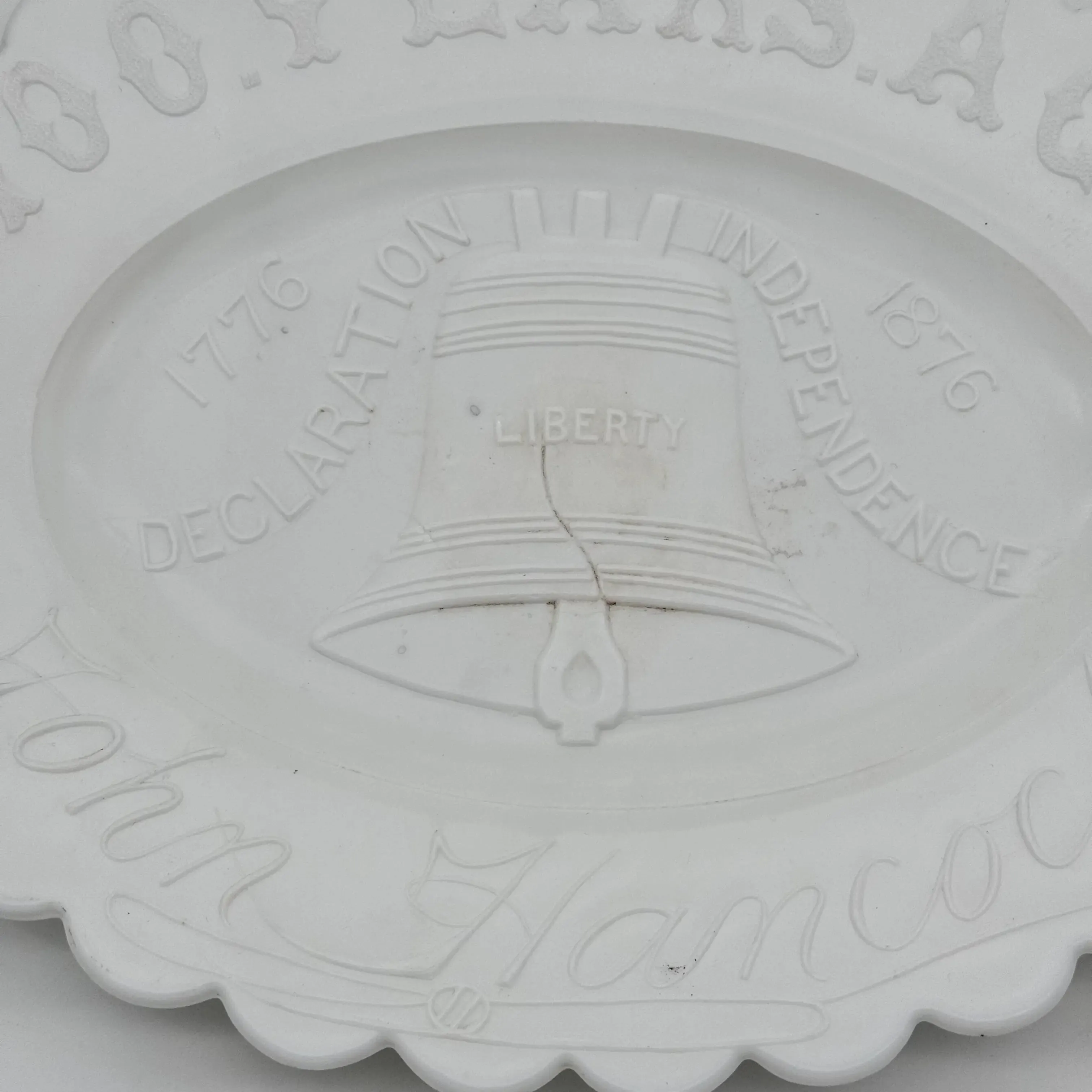 US Centennial Liberty Bell Milk Glass Small Platter — 1876