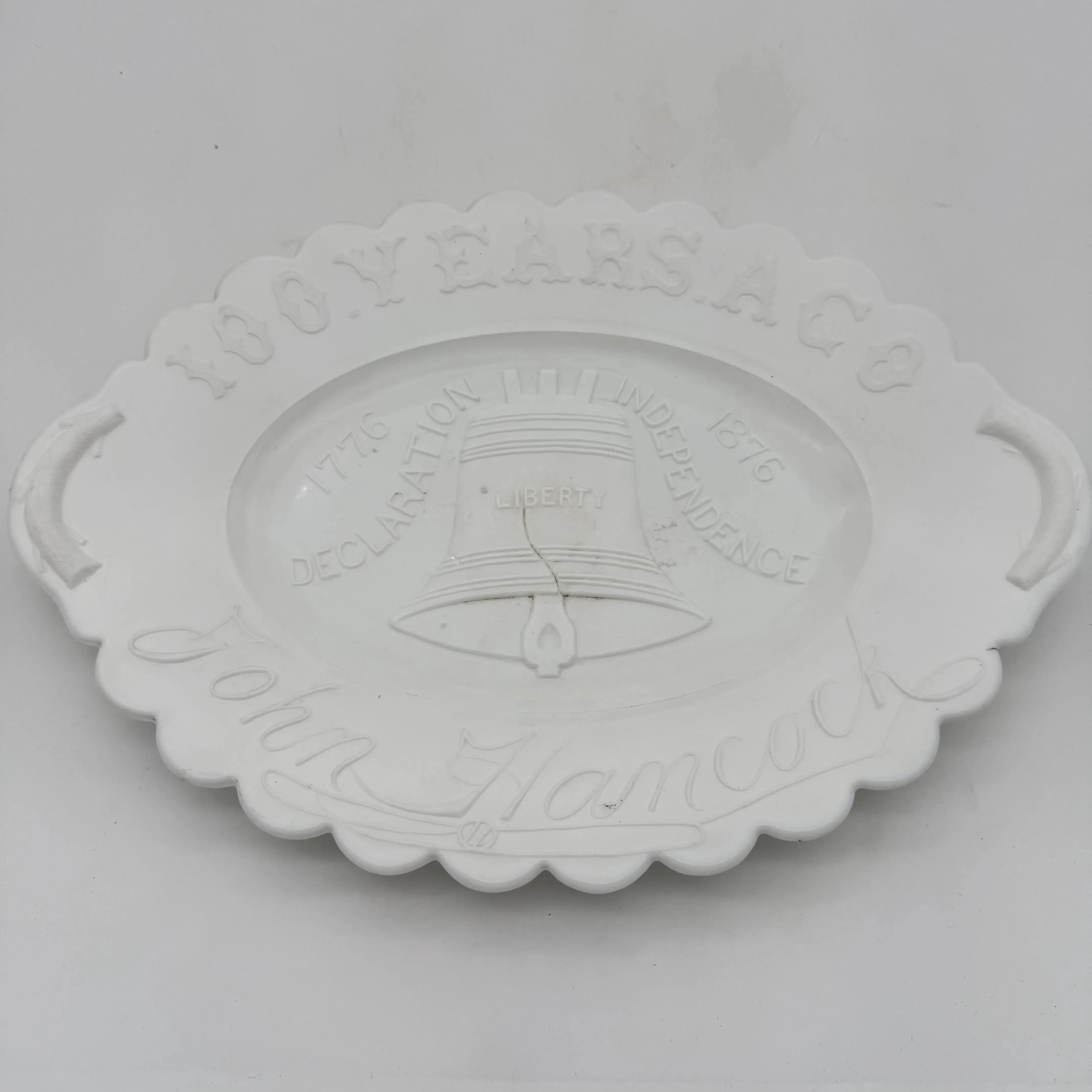 US Centennial Liberty Bell Milk Glass Small Platter — 1876