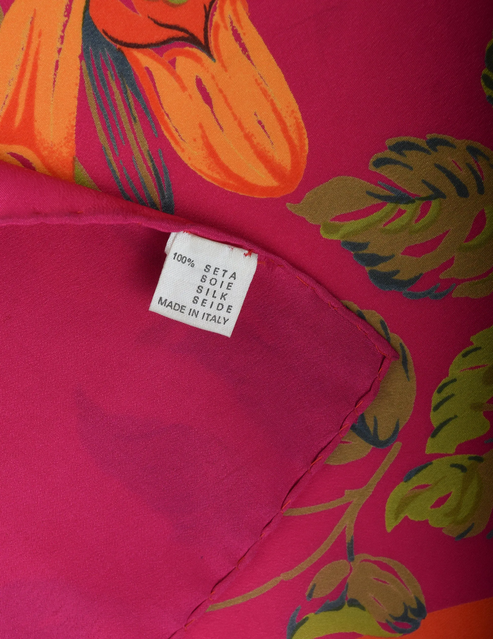 Valentino Vintage Fuchsia Vibrant Orchid Floral Print Silk Crepe Scarf