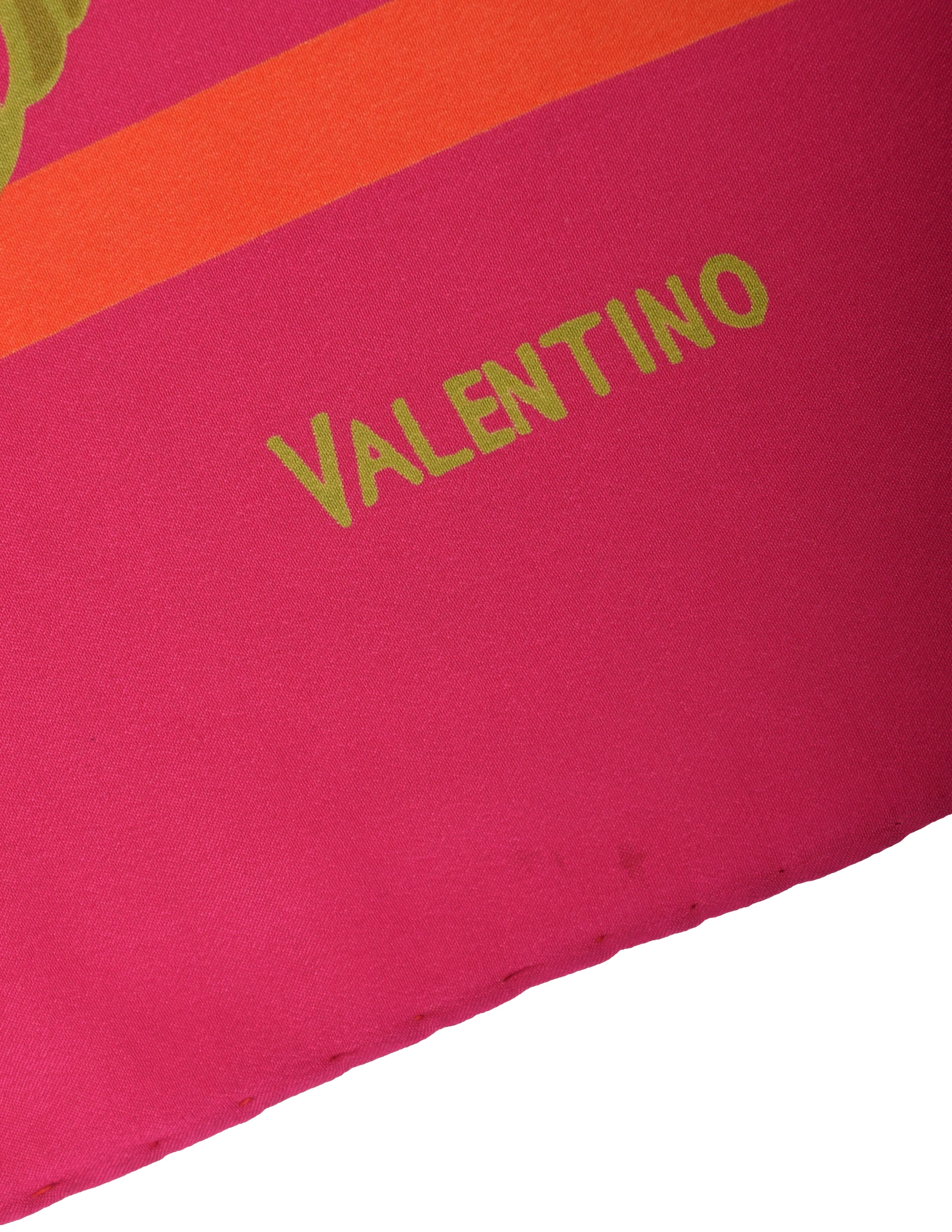 Valentino Vintage Fuchsia Vibrant Orchid Floral Print Silk Crepe Scarf