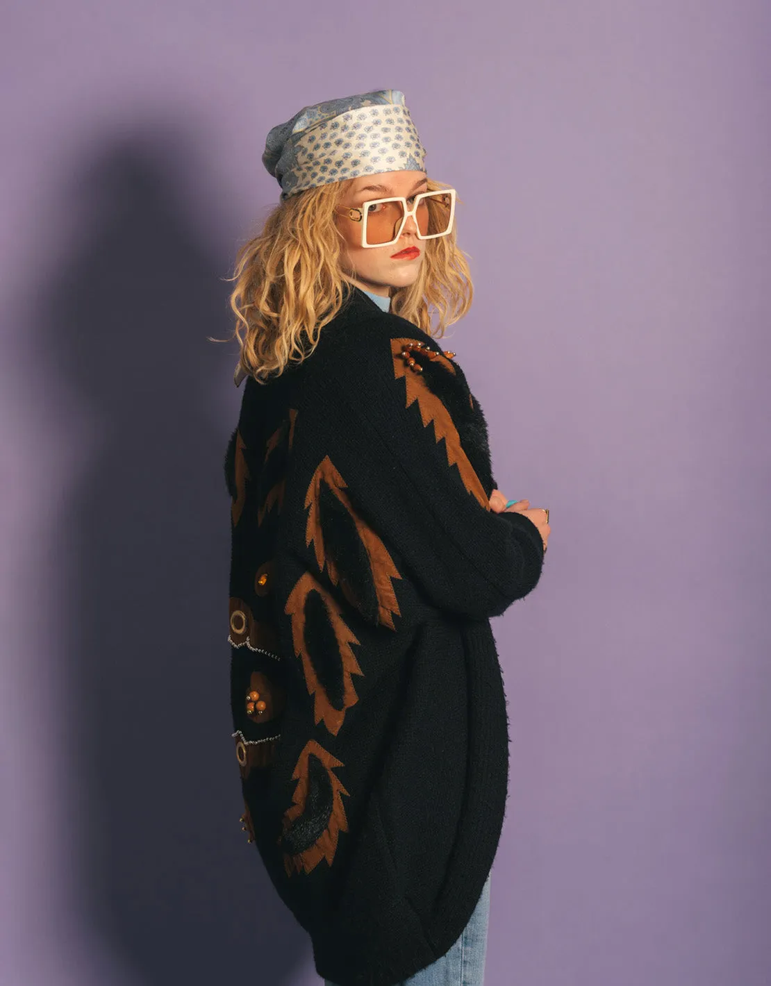 Vintage long knitted cardigan with details