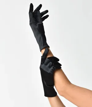Vintage Style Black Satin Wrist Gloves