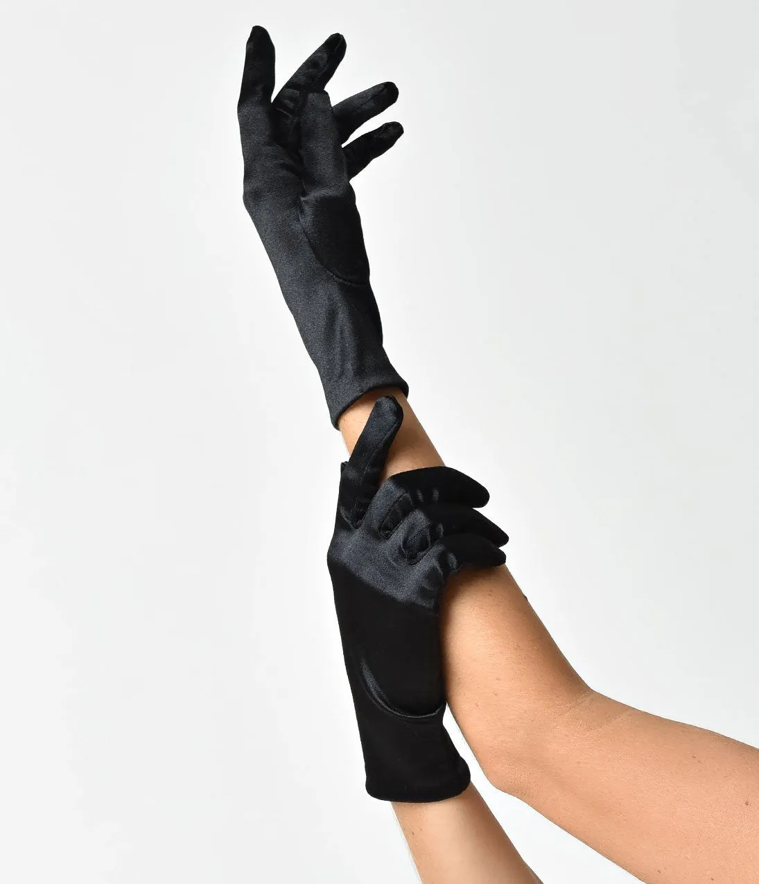 Vintage Style Black Satin Wrist Gloves