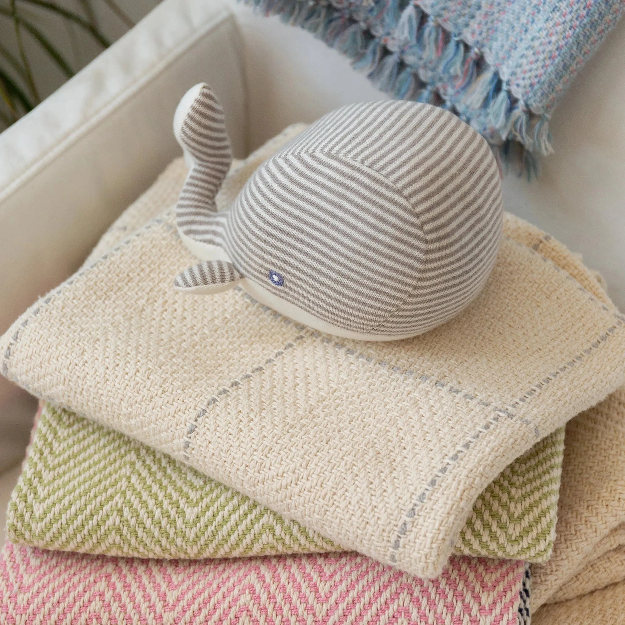 White and Gray Windowpane Baby Blanket