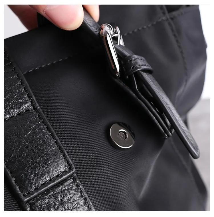 Womens Nylon Leather Tote Handbag Vertical Womens Black Nylon Shoulder Travel Purse Nylon Work Purse for Ladies