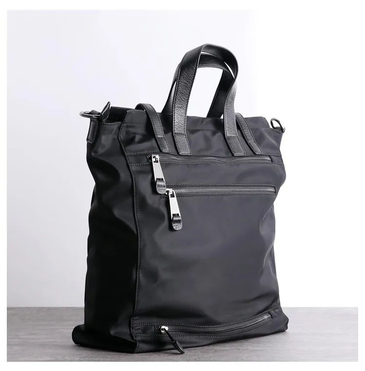 Womens Nylon Leather Tote Handbag Vertical Womens Black Nylon Shoulder Travel Purse Nylon Work Purse for Ladies