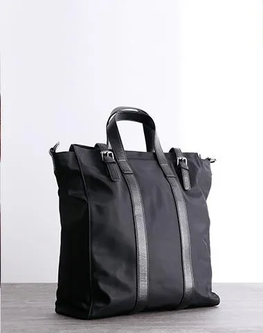 Womens Nylon Leather Tote Handbag Vertical Womens Black Nylon Shoulder Travel Purse Nylon Work Purse for Ladies