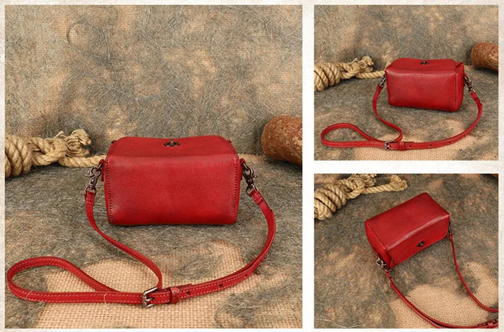Womens Small Boxy Leather Crossbody Purse Leather Shoulder Bag For Women