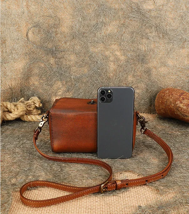 Womens Small Boxy Leather Crossbody Purse Leather Shoulder Bag For Women