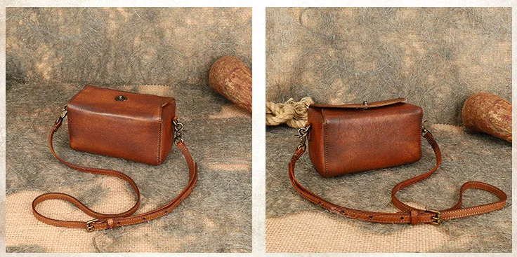 Womens Small Boxy Leather Crossbody Purse Leather Shoulder Bag For Women