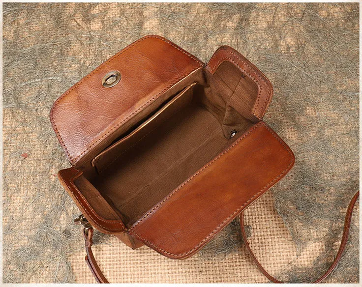 Womens Small Boxy Leather Crossbody Purse Leather Shoulder Bag For Women