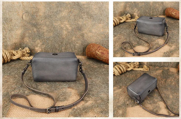 Womens Small Boxy Leather Crossbody Purse Leather Shoulder Bag For Women