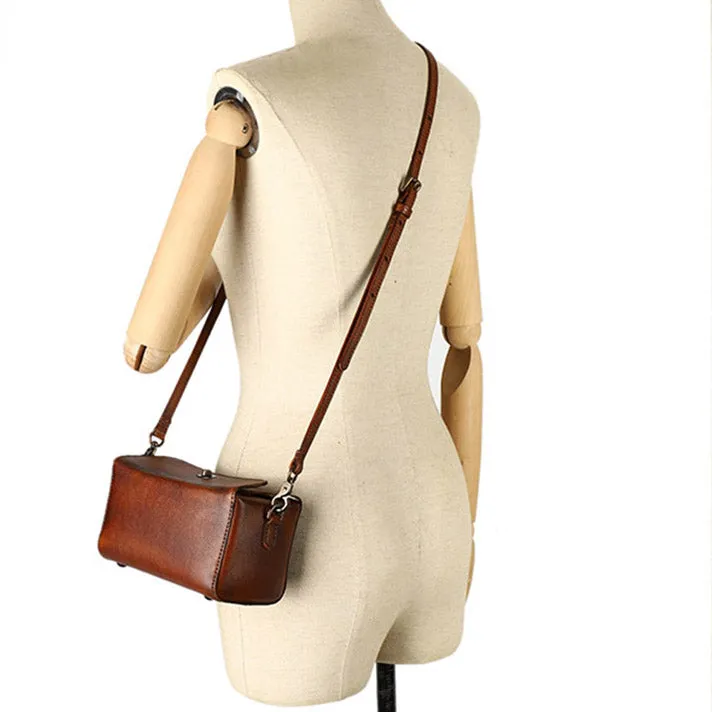 Womens Small Boxy Leather Crossbody Purse Leather Shoulder Bag For Women