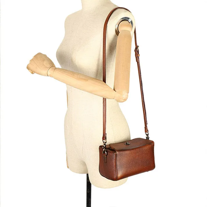 Womens Small Boxy Leather Crossbody Purse Leather Shoulder Bag For Women