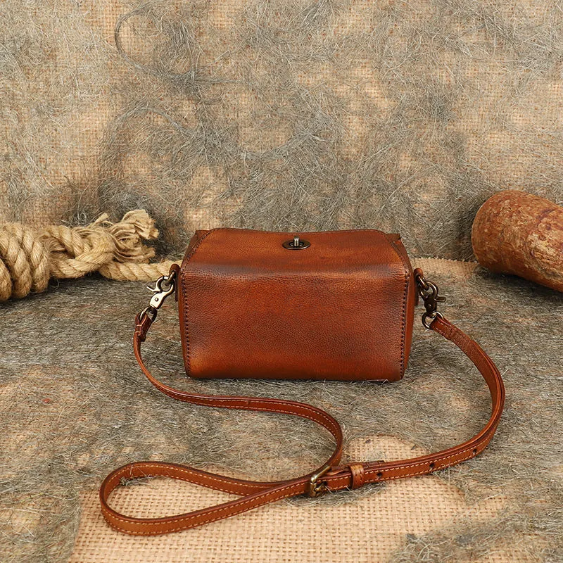 Womens Small Boxy Leather Crossbody Purse Leather Shoulder Bag For Women