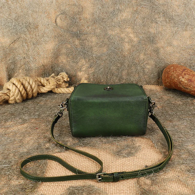 Womens Small Boxy Leather Crossbody Purse Leather Shoulder Bag For Women