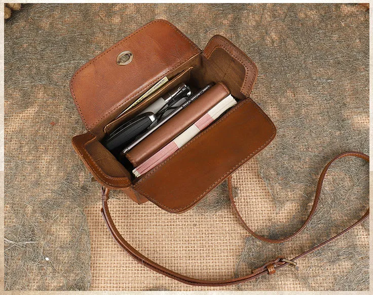 Womens Small Boxy Leather Crossbody Purse Leather Shoulder Bag For Women