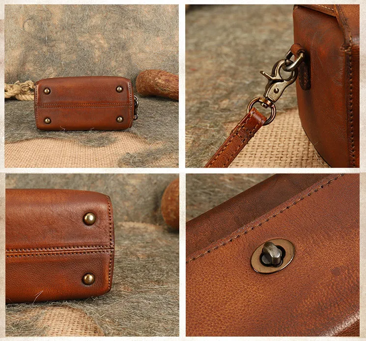 Womens Small Boxy Leather Crossbody Purse Leather Shoulder Bag For Women